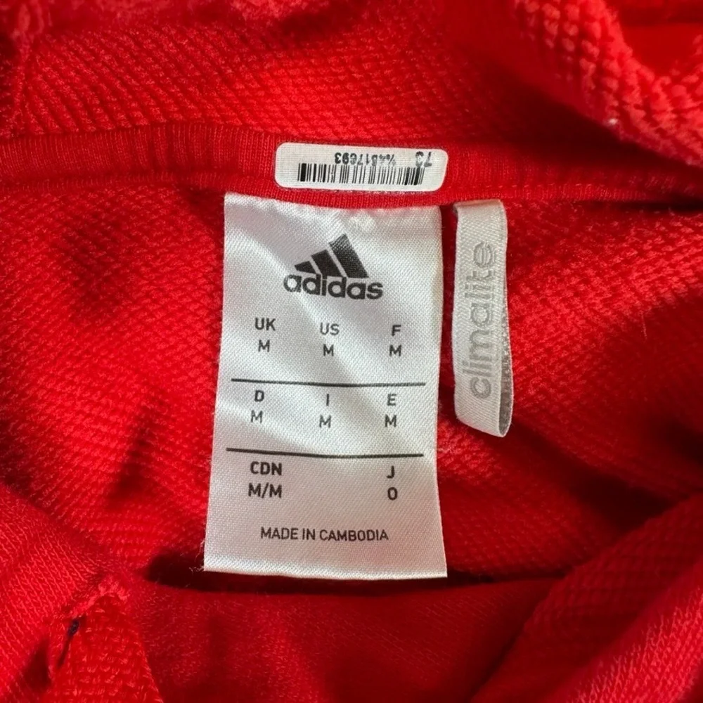 Adidas Mens Climalite Hoodie Red White Logo Pullover Sweatshirt Medium RN 88387